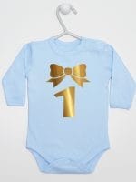 jedynka złota na pierwsze urodziny body z długim rękawem kolor błękitny 050