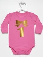 jedynka złota na pierwsze urodziny body z długim rękawem kolor ciemny różowy 050