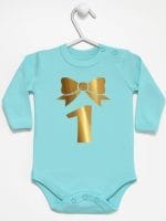 jedynka złota na pierwsze urodziny body z długim rękawem kolor miętowy 050