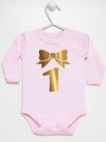 jedynka złota na pierwsze urodziny body z długim rękawem kolor różowy 050