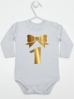 jedynka złota na pierwsze urodziny body z długim rękawem kolor szary 050