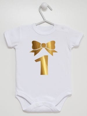 jedynka złota na pierwsze urodziny body z krótkim rękawem kolor biały 050