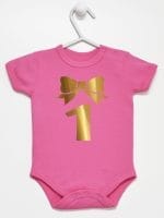 jedynka złota na pierwsze urodziny body z krótkim rękawem kolor ciemny rózowy 050