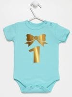 jedynka złota na pierwsze urodziny body z krótkim rękawem kolor miętowy 050