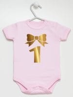 jedynka złota na pierwsze urodziny body z krótkim rękawem kolor różowy 050