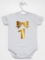 jedynka złota na pierwsze urodziny body z krótkim rękawem kolor szary 050