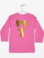 jedynka złota na pierwsze urodziny koszulka z długim rękawem kolor ciemny różowy 050