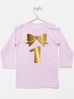 jedynka złota na pierwsze urodziny koszulka z długim rękawem kolor różowy 050