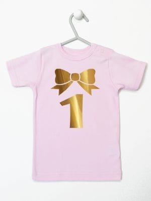 jedynka złota na pierwsze urodziny koszulka z krótkim rękawem kolor różowy 050
