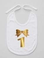 jedynka złota na pierwsze urodziny śliniak niemowlęcy kolor biały 050