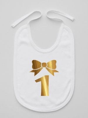 jedynka złota na pierwsze urodziny śliniak niemowlęcy kolor biały 050