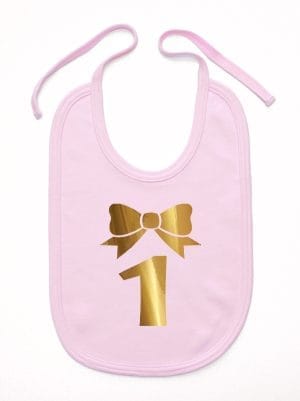 jedynka złota na pierwsze urodziny śliniak niemowlęcy kolor różowy 050