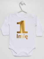 jedynka złota z imieniem na roczek body z długim rękawem kolor biały 082 jedynka złota z imieniem na roczek body z długim rękawem kolor biały 082