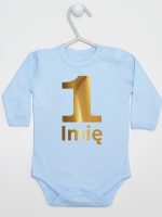 jedynka złota z imieniem na roczek body z długim rękawem kolor błękitny 082 jedynka złota z imieniem na roczek body z długim rękawem kolor błękitny 082