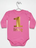 jedynka złota z imieniem na roczek body z długim rękawem kolor ciemny różowy 082 jedynka złota z imieniem na roczek body z długim rękawem kolor ciemny różowy 082