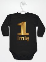 jedynka złota z imieniem na roczek body z długim rękawem kolor czarny 082 jedynka złota z imieniem na roczek body z długim rękawem kolor czarny 082
