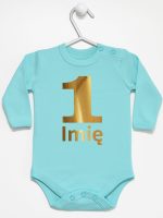 jedynka złota z imieniem na roczek body z długim rękawem kolor miętowy 082 jedynka złota z imieniem na roczek body z długim rękawem kolor miętowy 082
