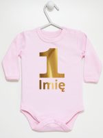 jedynka złota z imieniem na roczek body z długim rękawem kolor różowy 082 jedynka złota z imieniem na roczek body z długim rękawem kolor różowy 082