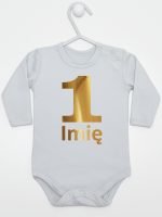 jedynka złota z imieniem na roczek body z długim rękawem kolor szary 082 jedynka złota z imieniem na roczek body z długim rękawem kolor szary 082