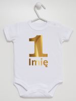 jedynka złota z imieniem na roczek body z krótkim rękawem kolor biały 082 jedynka złota z imieniem na roczek body z krótkim rękawem kolor biały 082