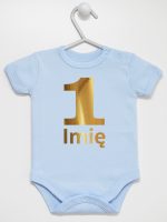 jedynka złota z imieniem na roczek body z krótkim rękawem kolor błękitny 082 jedynka złota z imieniem na roczek body z krótkim rękawem kolor błękitny 082