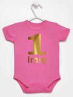 jedynka złota z imieniem na roczek body z krótkim rękawem kolor ciemny rózowy 082 jedynka złota z imieniem na roczek body z krótkim rękawem kolor ciemny rózowy 082