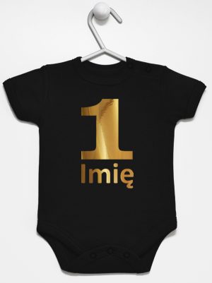 jedynka złota z imieniem na roczek body z krótkim rękawem kolor czarny 082
