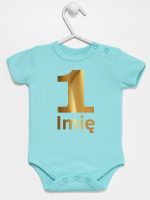 jedynka złota z imieniem na roczek body z krótkim rękawem kolor miętowy 082 jedynka złota z imieniem na roczek body z krótkim rękawem kolor miętowy 082
