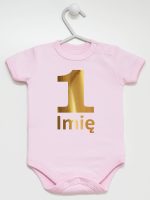 jedynka złota z imieniem na roczek body z krótkim rękawem kolor różowy 082 jedynka złota z imieniem na roczek body z krótkim rękawem kolor różowy 082