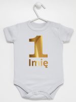 jedynka złota z imieniem na roczek body z krótkim rękawem kolor szary 082 jedynka złota z imieniem na roczek body z krótkim rękawem kolor szary 082