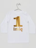 jedynka złota z imieniem na roczek koszulka z długim rękawem kolor biały 082