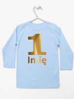 jedynka złota z imieniem na roczek koszulka z długim rękawem kolor błękitny 082