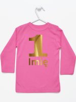 jedynka złota z imieniem na roczek koszulka z długim rękawem kolor ciemny różowy 082