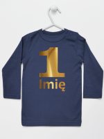 jedynka złota z imieniem na roczek koszulka z długim rękawem kolor granatowy 082