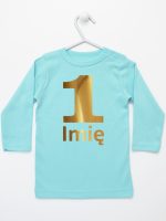 jedynka złota z imieniem na roczek koszulka z długim rękawem kolor miętowy 082