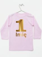 jedynka złota z imieniem na roczek koszulka z długim rękawem kolor różowy 082
