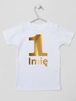 jedynka złota z imieniem na roczek koszulka z krótkim rękawem kolor biały 082