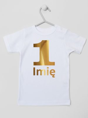 jedynka złota z imieniem na roczek koszulka z krótkim rękawem kolor biały 082