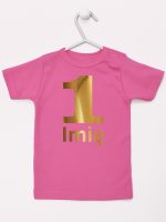 jedynka złota z imieniem na roczek koszulka z krótkim rękawem kolor ciemny różowy 082