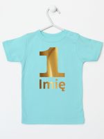 jedynka złota z imieniem na roczek koszulka z krótkim rękawem kolor miętowy 082