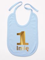 jedynka złota z imieniem na roczek śliniak niemowlęcy kolor błękitny 082