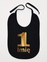 jedynka złota z imieniem na roczek śliniak niemowlęcy kolor czarny 082