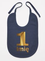 jedynka złota z imieniem na roczek śliniak niemowlęcy kolor granatowy 082