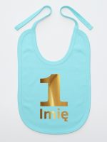 jedynka złota z imieniem na roczek śliniak niemowlęcy kolor miętowy 082