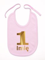 jedynka złota z imieniem na roczek śliniak niemowlęcy kolor różowy 082