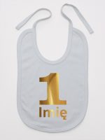 jedynka złota z imieniem na roczek śliniak niemowlęcy kolor szary 082
