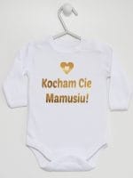 kocham cię mamusiu nadruk złoty body z długim rękawem kolor biały 051