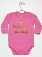 kocham cię mamusiu nadruk złoty body z długim rękawem kolor ciemny różowy 051
