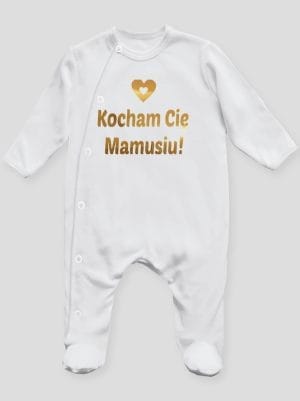 kocham cię mamusiu nadruk złoty pajacyk śpioszek ze stópkami 051