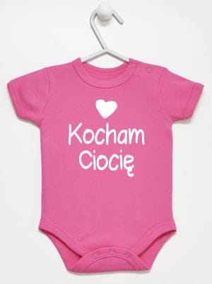 kocham ciocię z sercem body z krótkim rękawem kolor ciemny rózowy 035